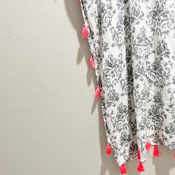 SURF GYPSY Women’s White Gray Print Pink Tassel Swim Cover Resort Beach Sz M - Picture 3 of 8